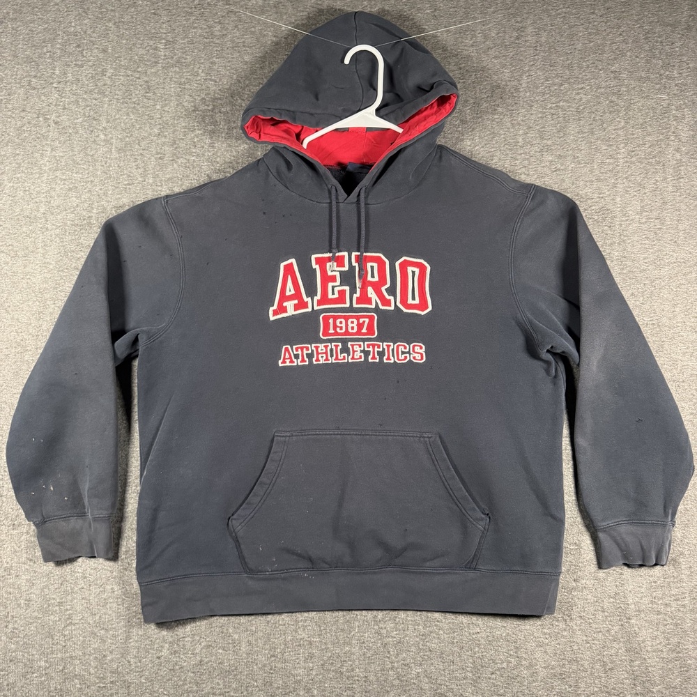 Y2K Aeropostale Aero 1987 Athletics Hoodie Mens L Charcoal Red Distressed Mall